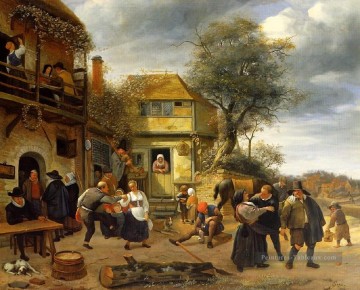 Paysans néerlandais genre peintre Jan Steen Peinture à l'huile